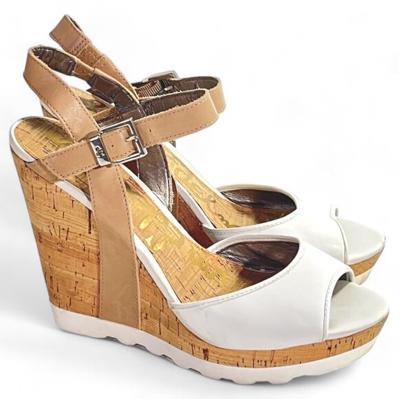 Sam Edelman Shoes - SAM EDELMAN White KARINA Cork Wedge Sandals Tan 10 US 39 EU